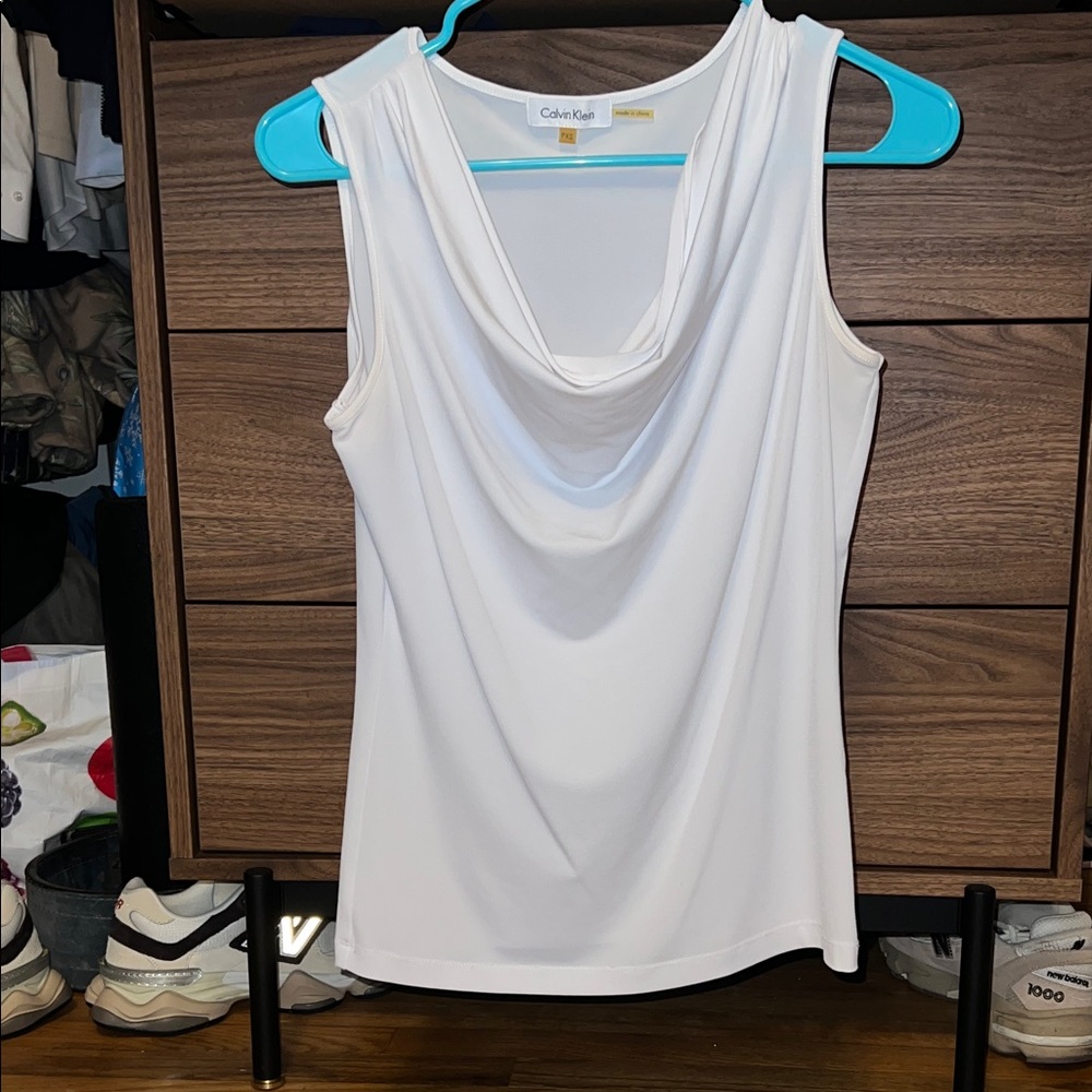 Calvin Klein Women's White Drape Neck Tank Top